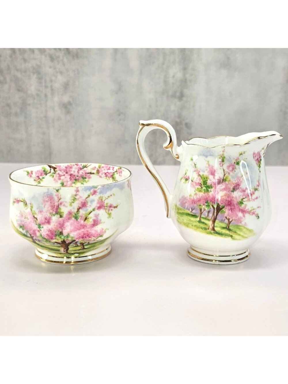 Royal Albert Blossom Time Cream & Sugar Set Pink Floral England VL5101
